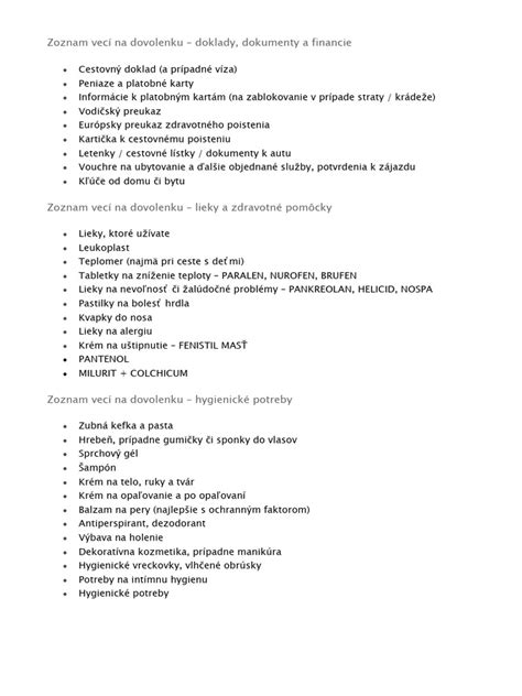Zoznam potrebných vecí pre hospitalizáciu