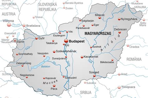 Mapa Maďarska s vyznačenými vinárskymi oblasťami