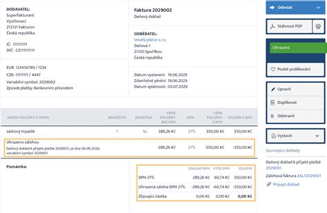 Štruktúra daňového dokladu na lieh