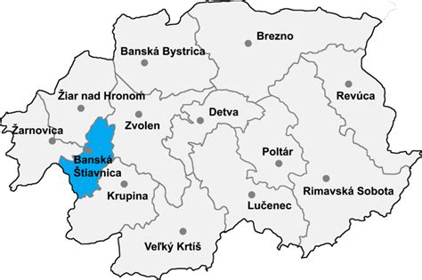 Mapa regiónu Banská Štiavnica s vyznačenými Vyhňami