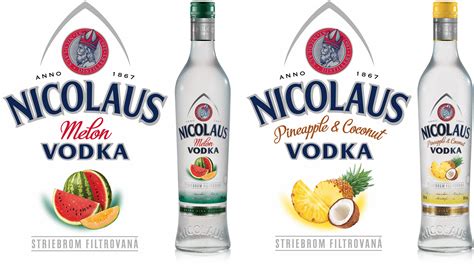 Ukážka rôznych farebných variantov loga vodky Nicolaus