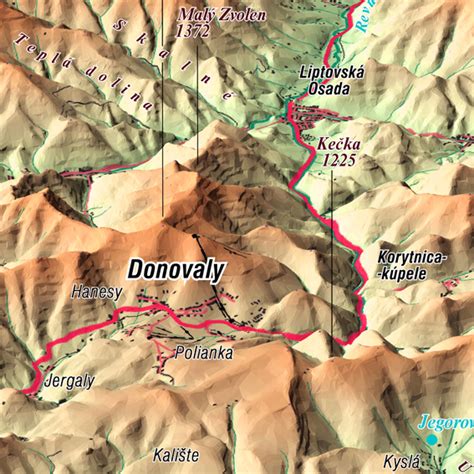 Mapa s vyznačenou oblasťou Bošáckej doliny