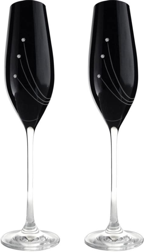 luxusné čierne poháre na šampanské s kryštálmi