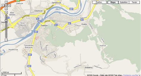 Mapa Trenčína s vyznačením Mierového námestia