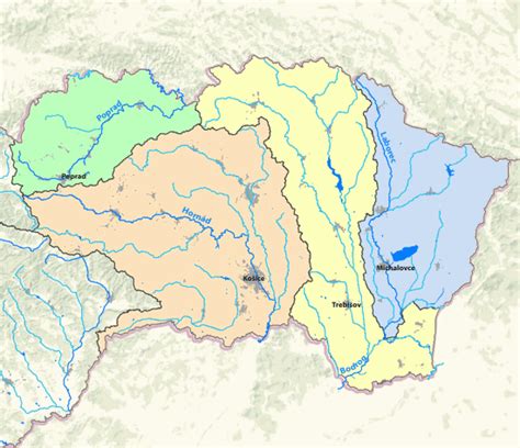 Mapa povodia rieky Rýn a jeho hlavných prítokov