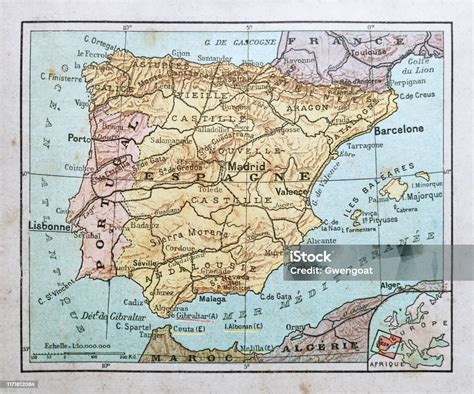 Mapa Pyrenejského polostrova so zvýrazneným Španielskom a Portugalskom