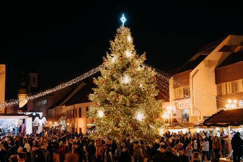 Vianočný stromček a stánky na námestí Vörösmarty