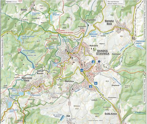 Mapa regiónu Banská Štiavnica s vyznačenými historickými lokalitami