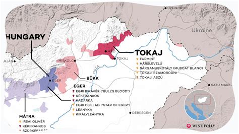 Map of Tokaj wine region with key villages