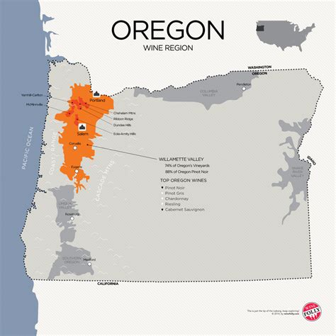 Mapa vinárskej oblasti Willamette Valley