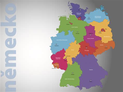 Mapa Nemecka s označenými regiónmi predaja poľnohospodárskych strojov