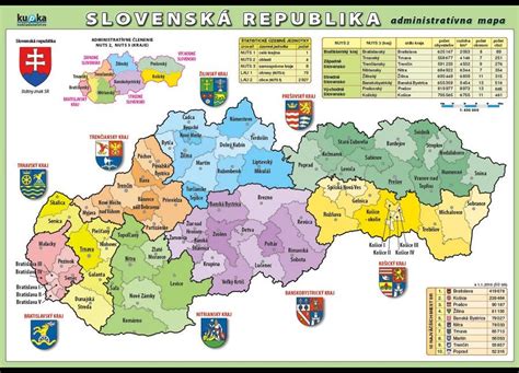 Mapa Slovenskej republiky s vyznačenými regiónmi