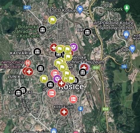 Mapa Košíc s vyznačenou polohou reštaurácie