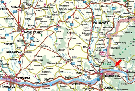 mapa obce Chľaba a okolie s vyznačením pohoria Burda a sútoku Dunaja a Ipľa