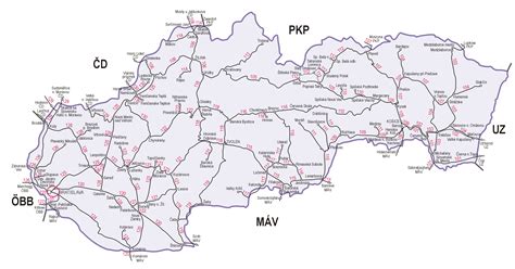 Mapa železničnej siete na Slovensku