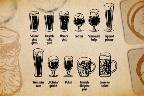 Ilustrácia rôznych druhov pivných pohárov