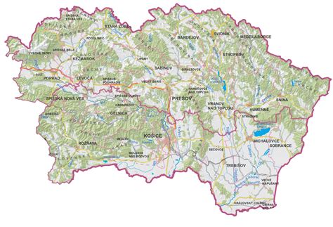 mapa východného Slovenska