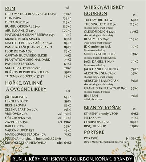 Ilustrácia rôznych digestívov, ako sú whisky, brandy, likéry.