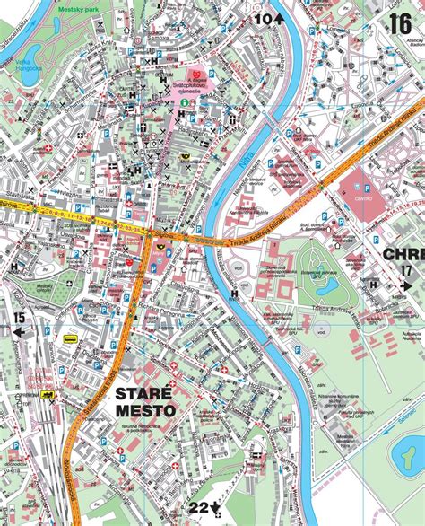 Mapa Nitry s vyznačením starého mesta a polohy pivotéky BeerLovers