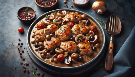 kuracie prsia dusené na víne s hubami a bylinkami