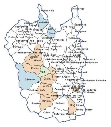 Mapa okresu Vranov nad Topľou s vyznačenými vinohradníckymi oblasťami