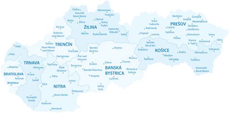 Mapa Slovenska s vyznačenými hlavnými mestami