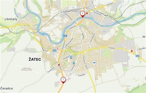 Mapa regiónu Žatec s vyznačenými chmeľnicami