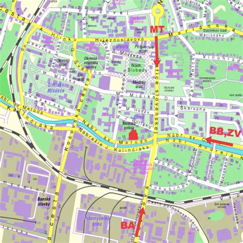 Mapa Prievidze s vyznačenou lokalitou Námestie slobody