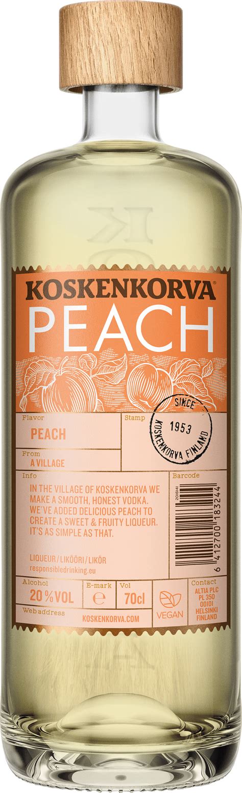 Fľaša vodky Koskenkorva s broskyňovou príchuťou