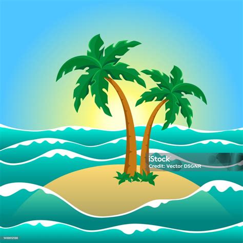 Tropický ostrov s kokosovými palmami a morom