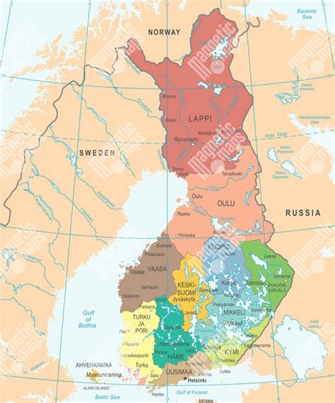Mapa Fínska s vyznačenými oblasťami produkcie