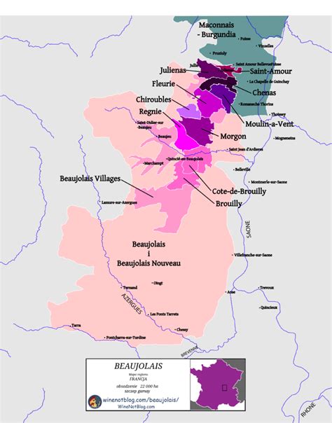 Mapa regionu Beaujolais ve Francii