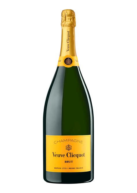 Detailná fotografia fľaše Veuve Clicquot Yellow Label Brut s jej charakteristickou žltou etiketou