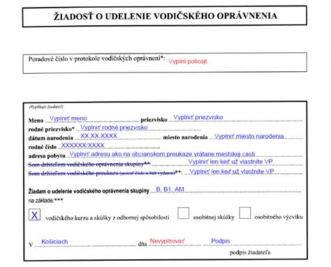 Ukážka vyplnenej žiadosti o registráciu vinohradníka