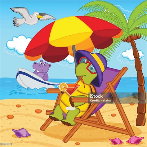 Ilustrácia symbolizujúca relax na pláži s nápojom