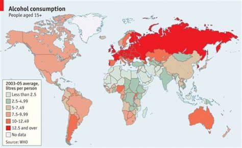 Infografika zobrazujúca priemernú ročnú spotrebu alkoholu v európskych krajinách