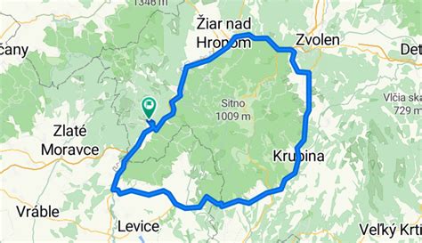 Mapa Štiavnických vrchov s vyznačenou obcou Vyhne