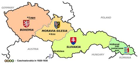 Mapa Československa s vyznačenými regiónmi Kojetín a Tatry