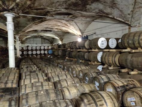 Čierne steny pivnice s koňakom, pokryté hubou Baudoinia compniacensis