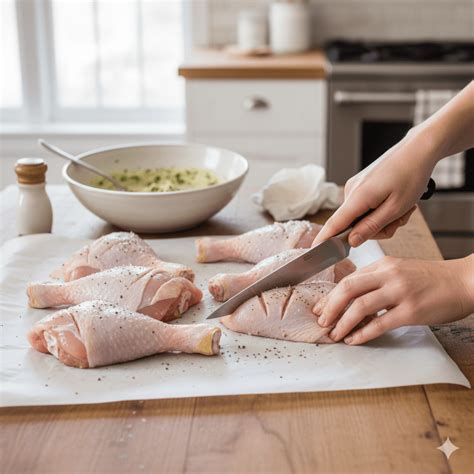 Infografika zobrazujúca jednotlivé kroky prípravy kuracích stehien