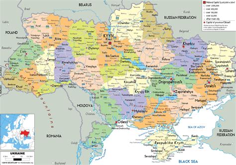 Mapa Ukrajiny s vyznačenými regiónmi