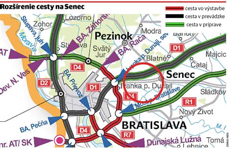 Mapa s trasou z Bratislavy do Senca