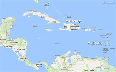 Mapa Karibiku s vyznačenými ostrovmi, kde sa tradične vyrába rum.