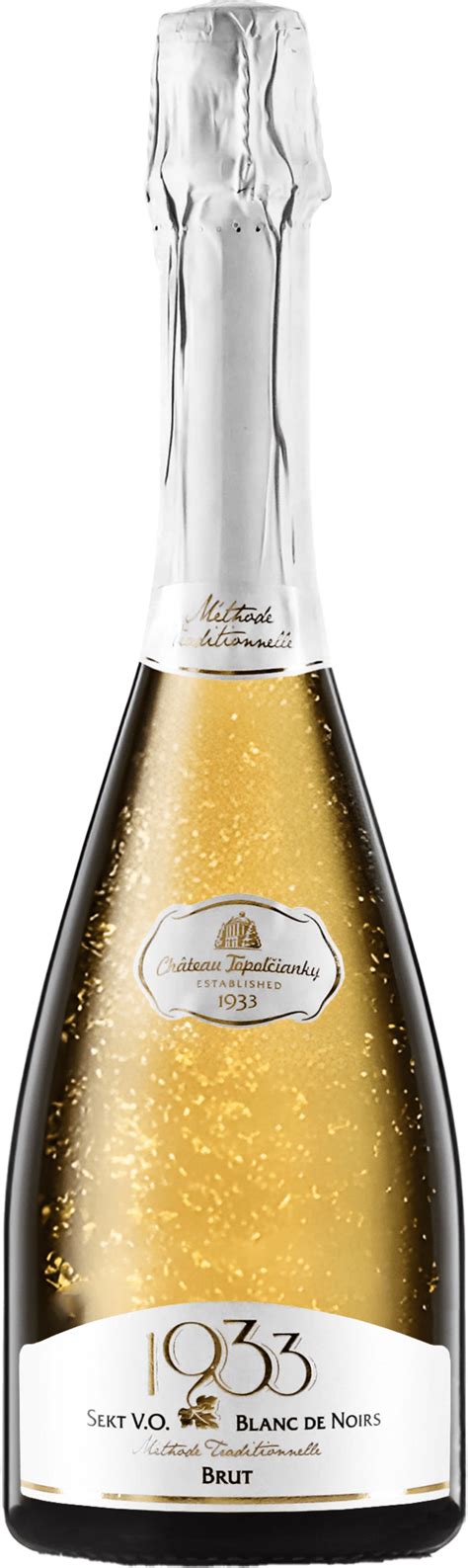 Fľaša Chateau Topoľčianky Sekt 1933 s lupienkami zlata