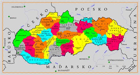 Mapa regiónov Slovenska s vyznačeným mestom Banská Bystrica