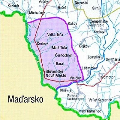 Mapa vinohradníckej oblasti Tokaj na Slovensku