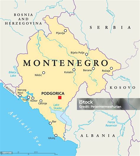 mapa Čiernej Hory s vyznačeným Skadarským jazerom