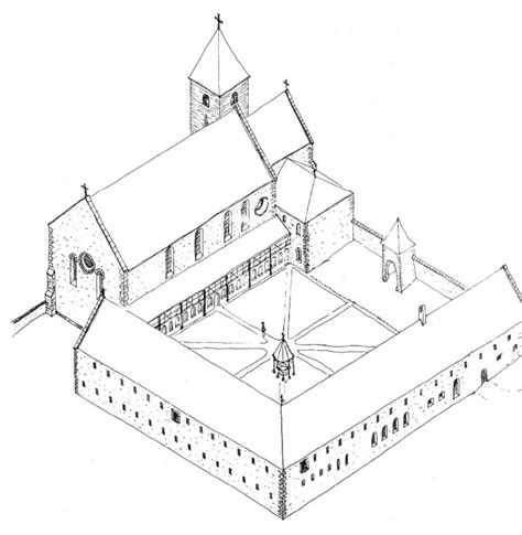 Ilustrácia stredovekého kláštora s pivovarom