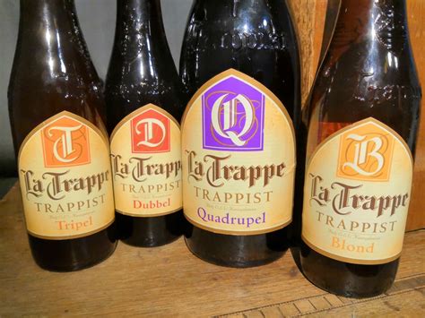 Ilustrácia rôznych druhov belgických kláštorných pív (Dubbel, Tripel, Quadrupel)