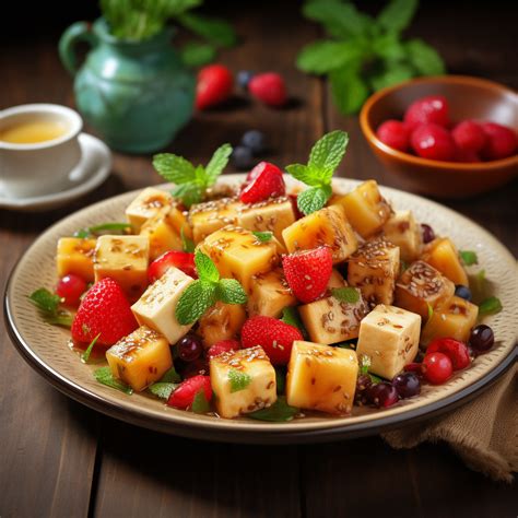 Detail sklenenej misy s ovocným šalátom